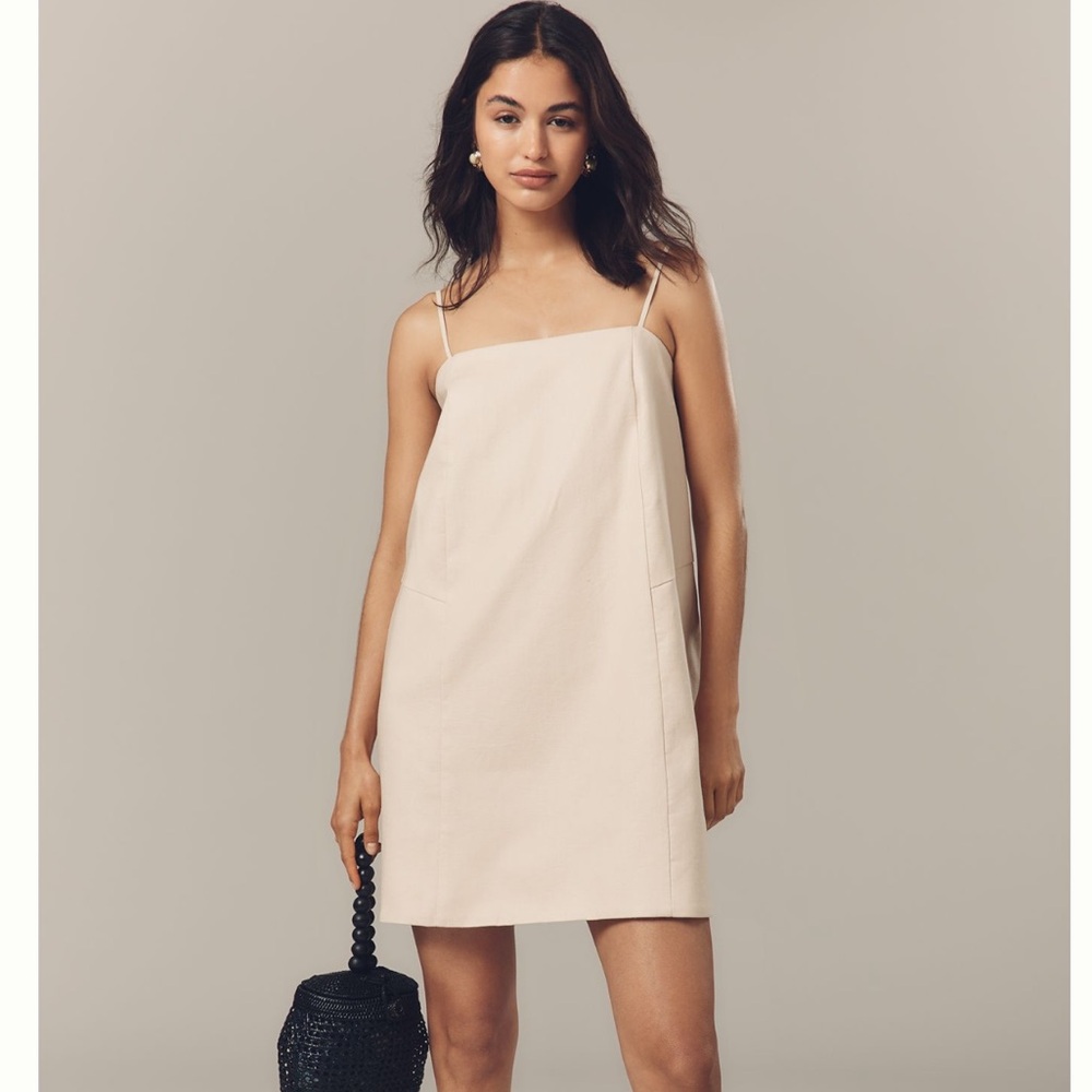 NWT Anthropologie Mare Mare Linen Blend Square-Neck A-Line Mini Dress Size Large